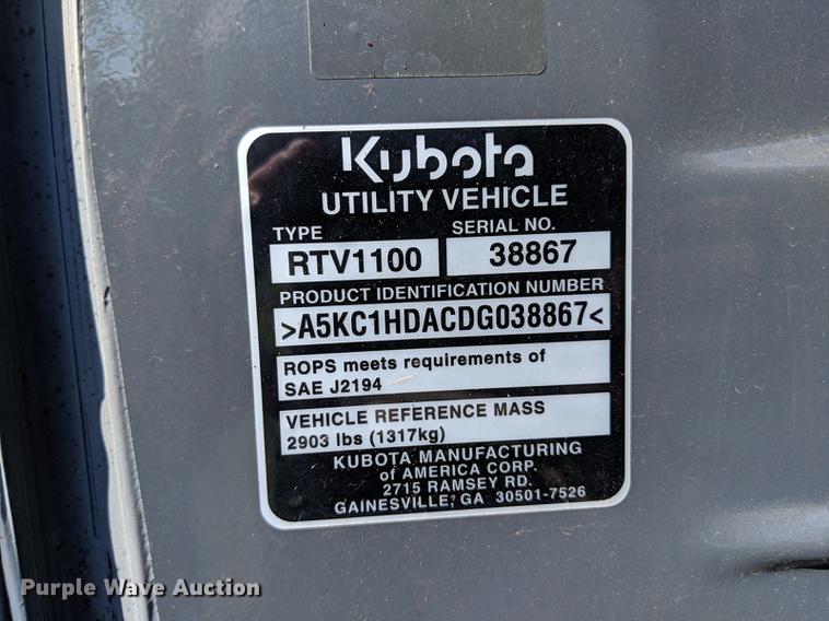 image for item DD5241 2013 Kubota RTV1100 utility vehicle