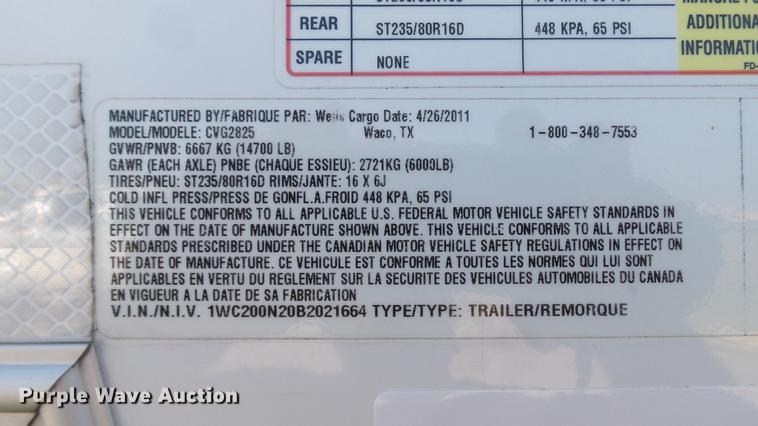 image for item DD7253 2011 Wells Cargo CVG2825 enclosed cargo trailer