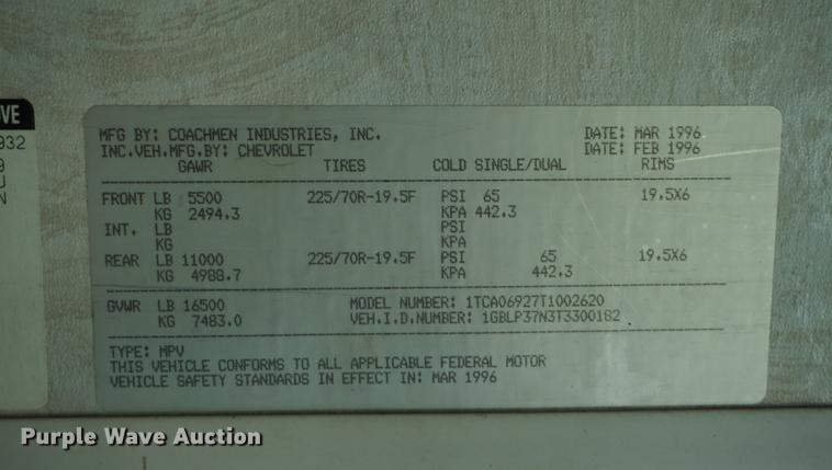 image for item DD7797 1996 Chevrolet Coachmen Catalina RV