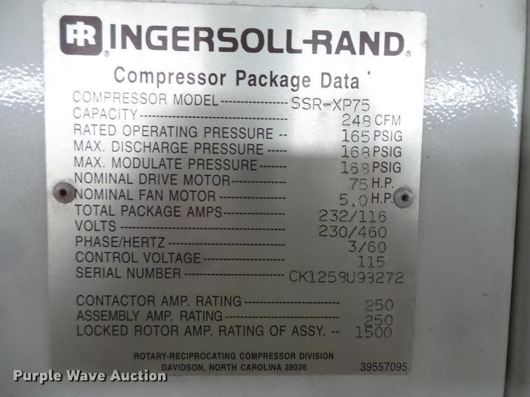 image for item DV9422 Ingersoll Rand SSR-XP75 air compressor