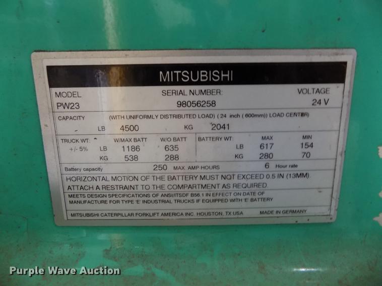 image for item DB8676 2012 Mitsubishi PW23 electric pallet jack