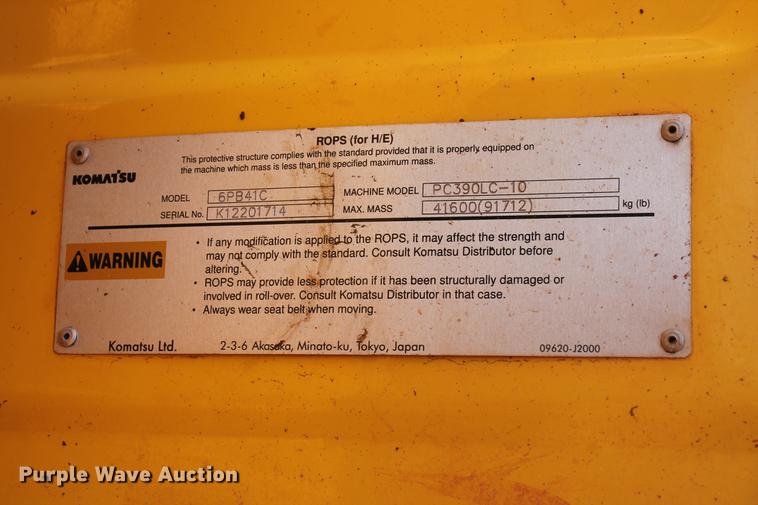 image for item DD5243 2013 Komatsu PC390LC-10 excavator