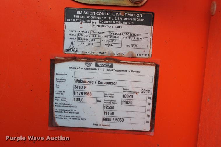 image for item DD5247 2012 Hamm 3410P single drum vibratory roller