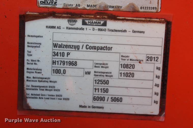 image for item DD5247 2012 Hamm 3410P single drum vibratory roller