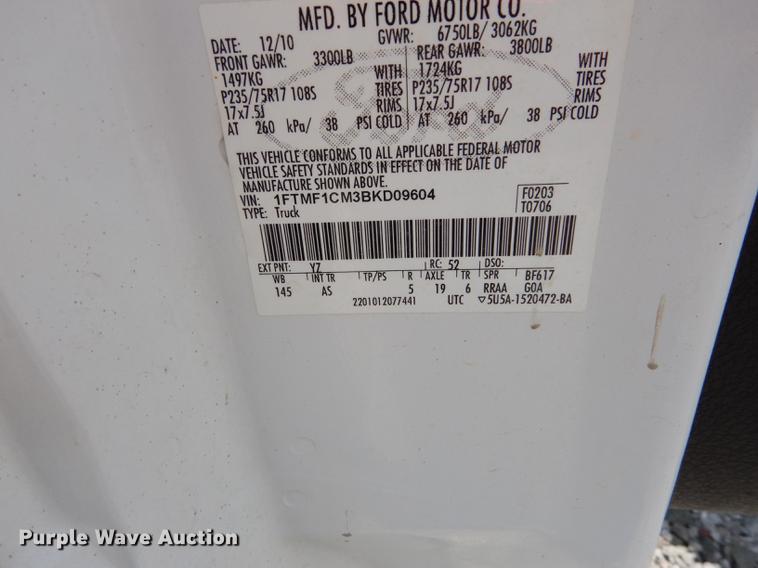 image for item DE1832 2011 Ford F150 XL pickup truck