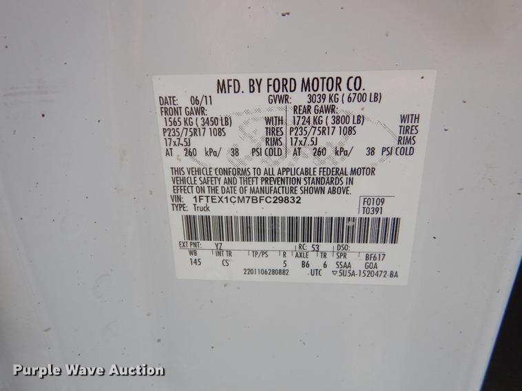 image for item DE1833 2011 Ford F150 XL SuperCab pickup truck