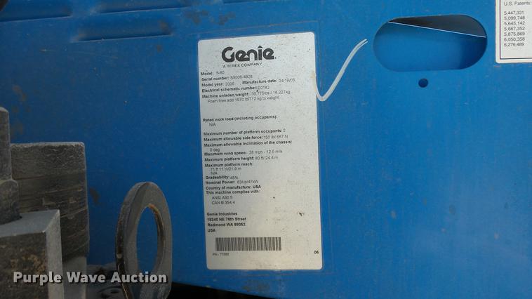 image for item DE7189 2006 Genie S80 boom lift