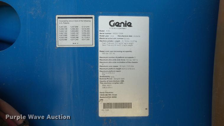 image for item DE7190 2006 Genie S60 boom lift