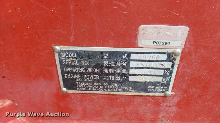 image for item DX9435 2014 Takeuchi TB290 excavator