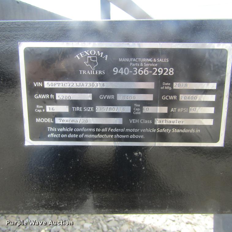 image for item EB9609 2018 Texoma Trailers Texoma 20 tilt deck trailer