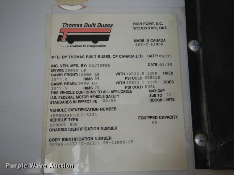 image for item DB8345 1995 International 3800 Thomas school bus