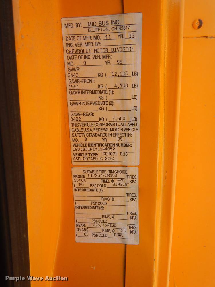 image for item DB8355 2000 Chevrolet Express G3500 school bus