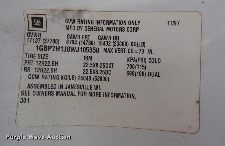 image for item DB8380 1998 Chevrolet C8500 dump truck