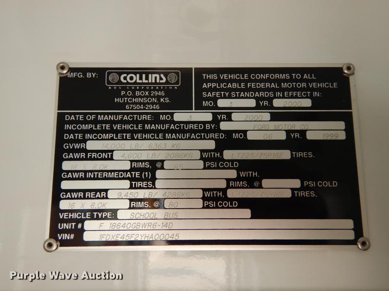 image for item DB8394 2000 Ford Econoline E450 Super Duty Collins school bus