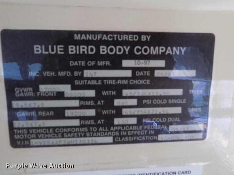 image for item DB9193 1998 International 3800 Bluebird school bus