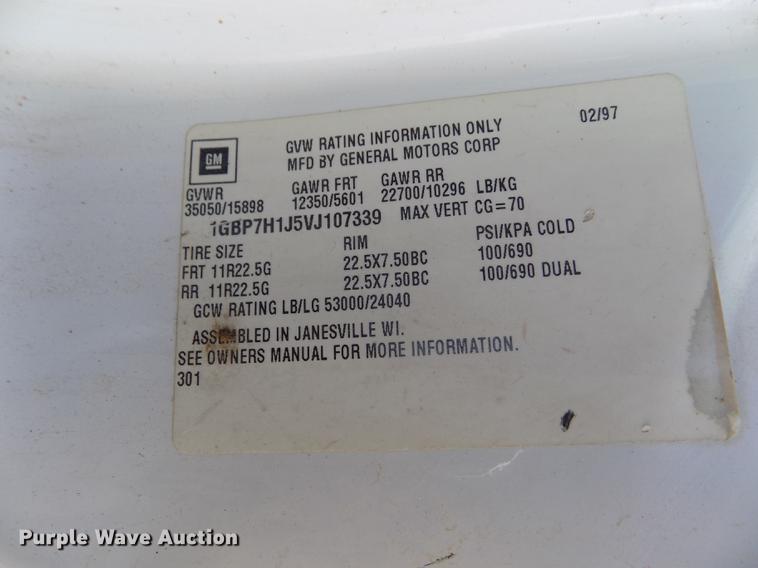 image for item DB9202 1997 Chevrolet C8500 dump truck