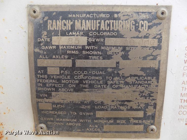 image for item DB9239 1985 Ranch Manufacturing Co bottom dump trailer