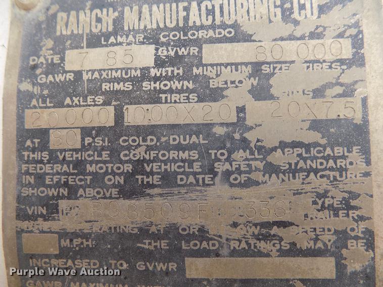 image for item DB9239 1985 Ranch Manufacturing Co bottom dump trailer