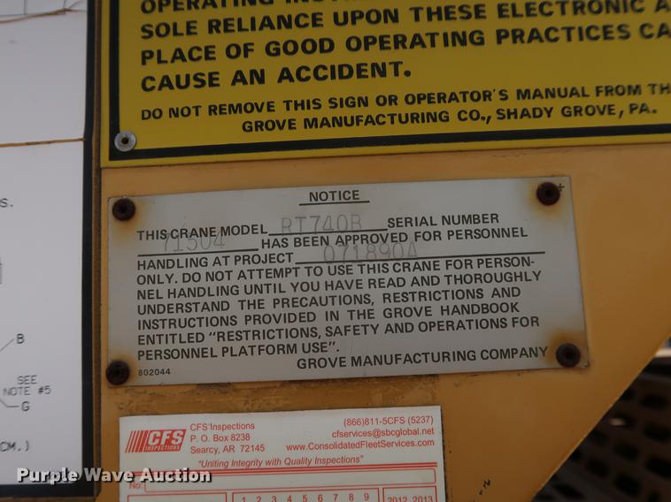 image for item DF2282 1989 Grove RT740B crane