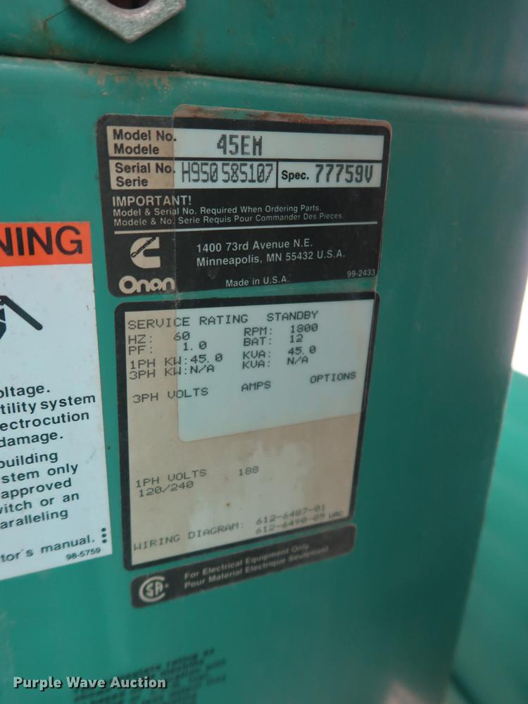 image for item DF2285 Onan 45EM generator