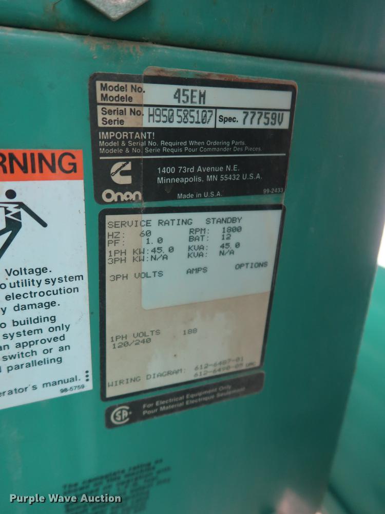 image for item DF2285 Onan 45EM generator