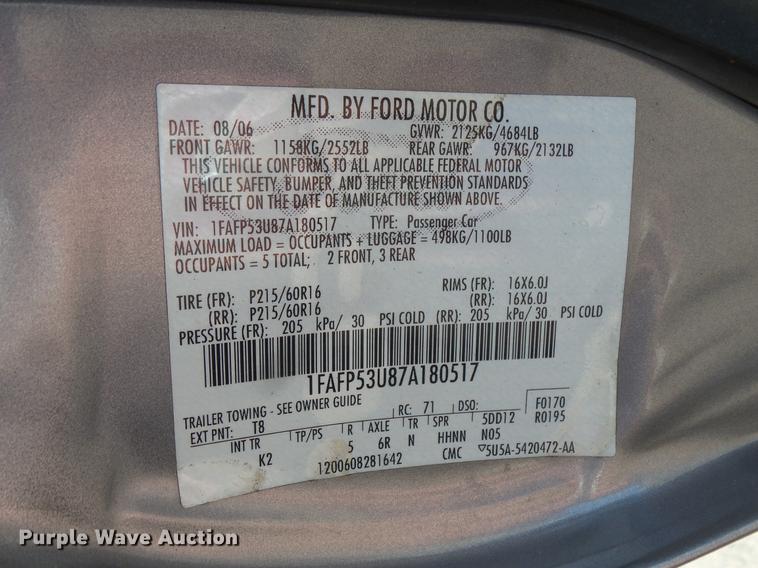 image for item DV9475 2007 Ford Taurus