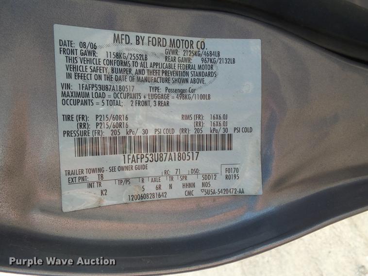 image for item DV9475 2007 Ford Taurus