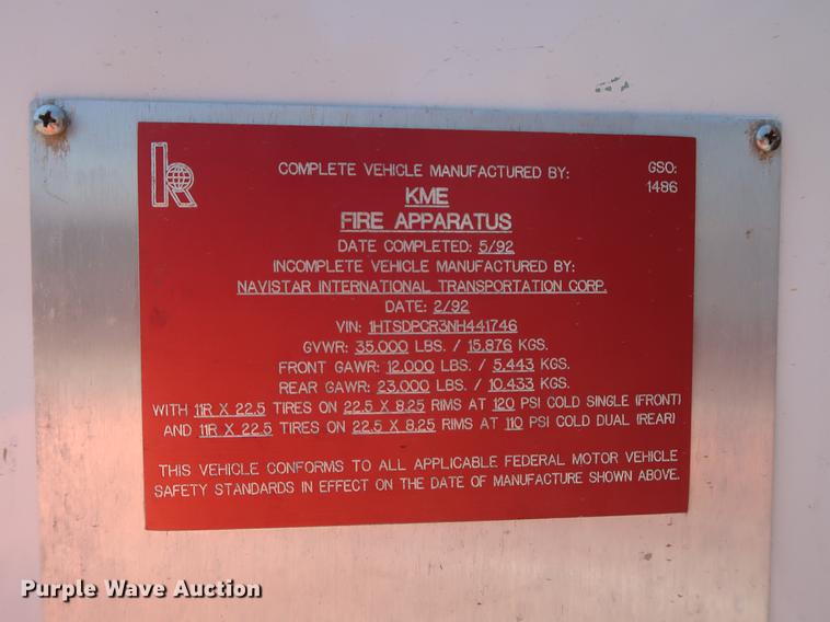 image for item EF9770 1992 International 4900 Crew Cab fire truck