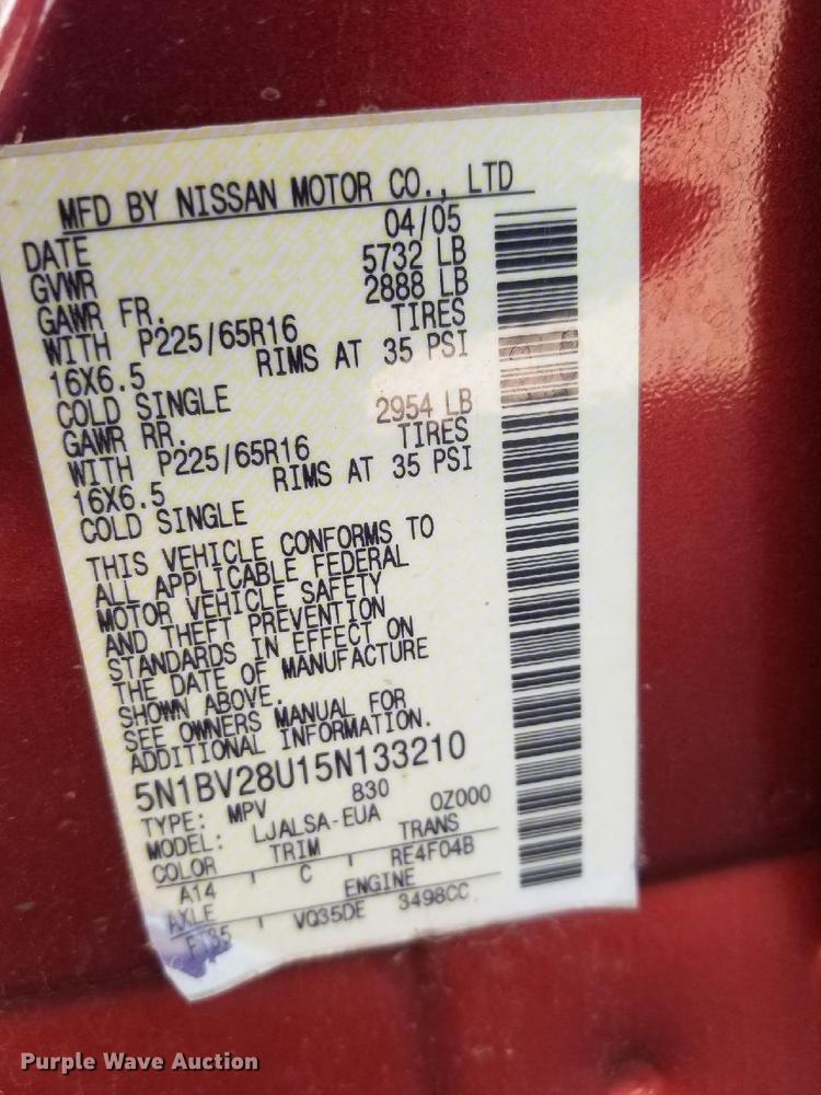 image for item DB9210 2005 Nissan Quest van