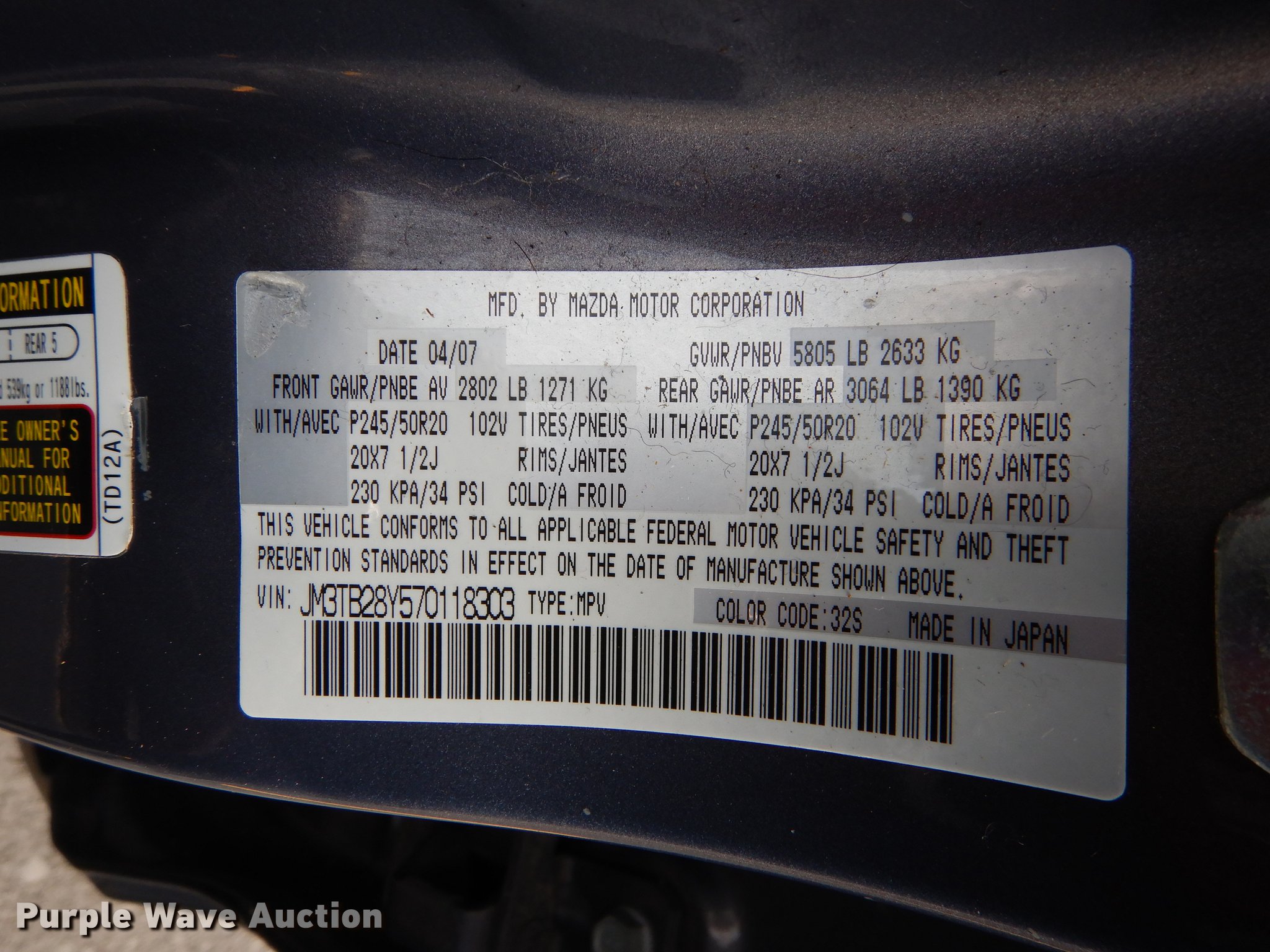 image for item DE1803 2007 Mazda CX9 SUV