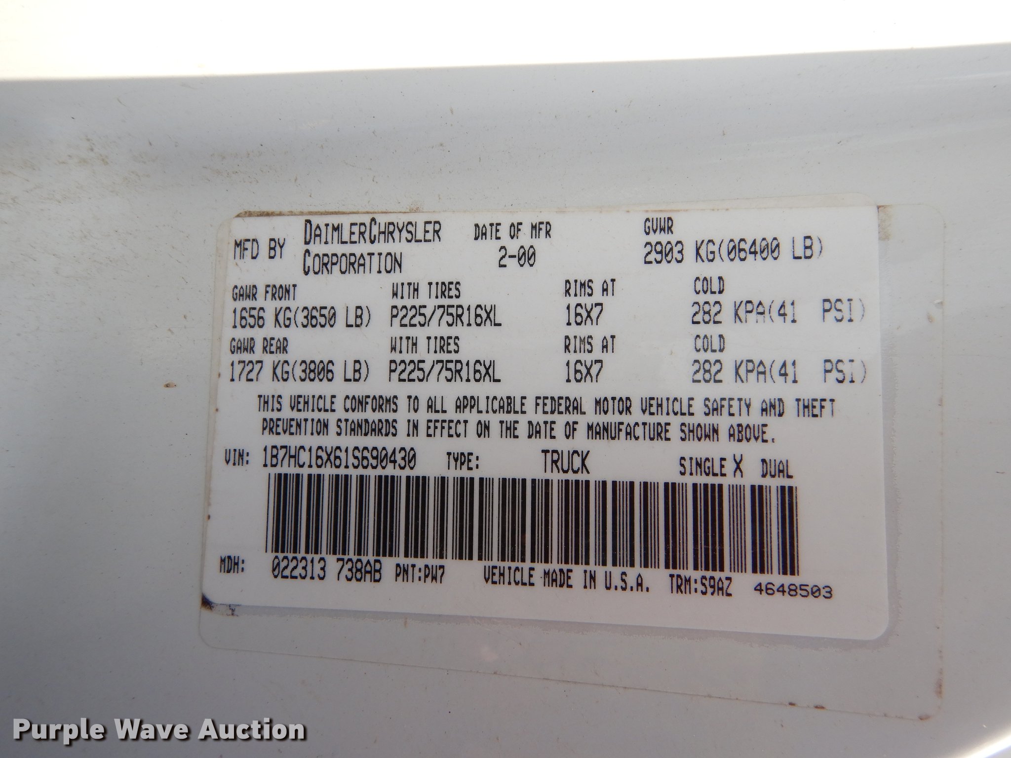 image for item DE1804 2001 Dodge Ram 1500 pickup truck