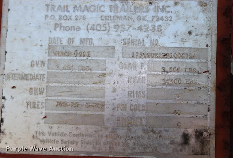 image for item BE9327 1993 Trailmaster livestock trailer