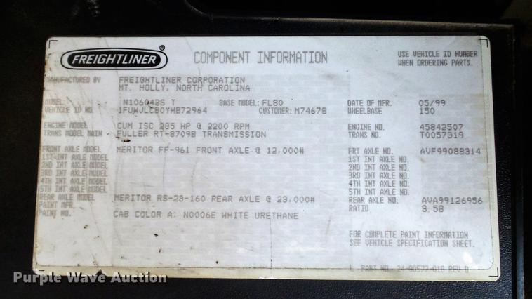 image for item DD7251 2000 Freightliner FL80 semi truck