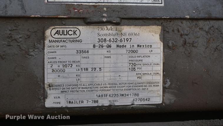 image for item DD7801 2007 Aulick 4270542 live bottom trailer