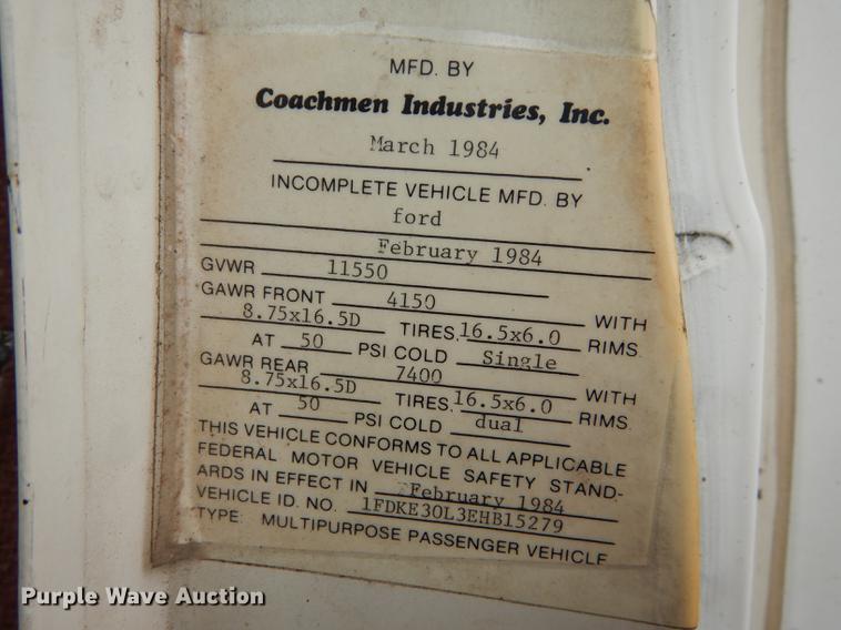image for item DB8343 1984 Ford Econoline E350 RV