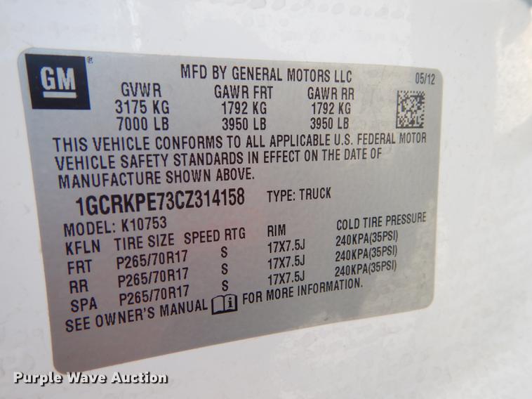 image for item DB8367 2012 Chevrolet Silverado 1500 Ext. Cab pickup truck