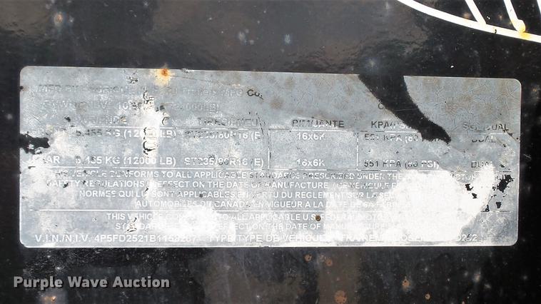 image for item DD7266 2011 PJ Trailers FD252 equipment trailer