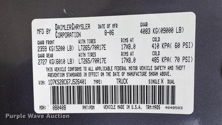 image for item DD7313 2007 Dodge Ram 2500 STL Longhorn Quad Cab pickup truck
