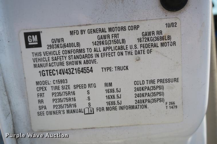 image for item DE3780 2003 GMC Sierra 1500 pickup truck