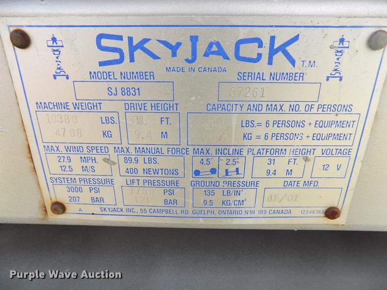 image for item DB9195 2001 Skyjack SJ8831 scissor lift