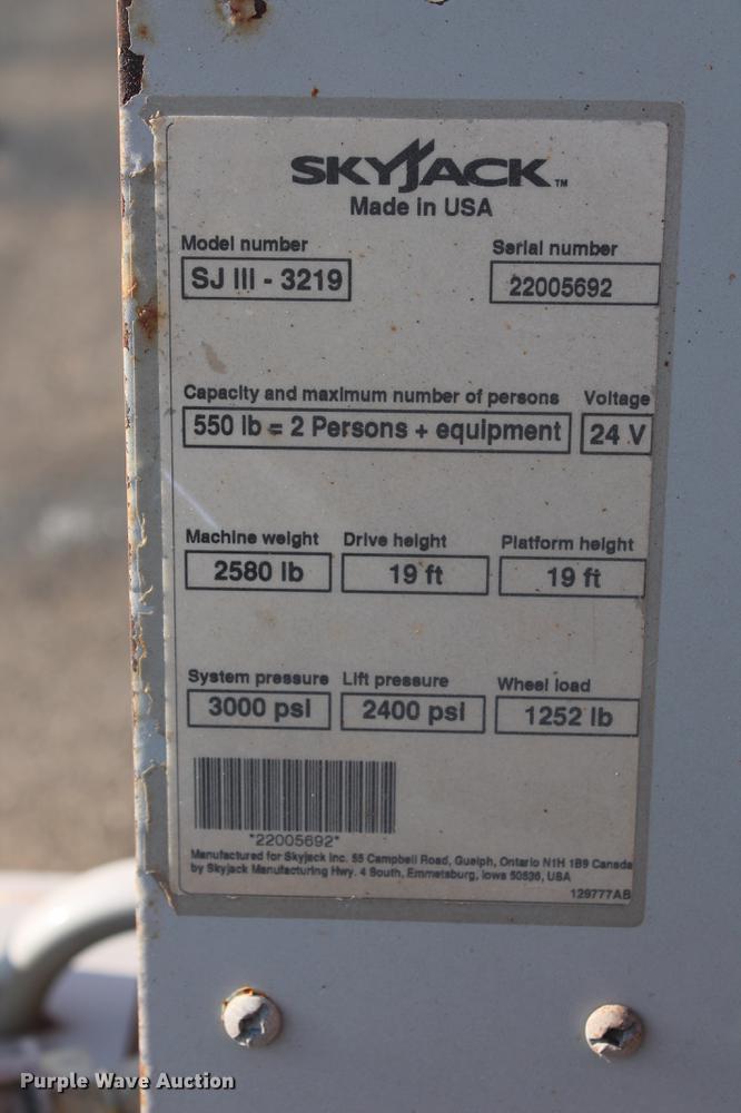 image for item DD5256 2007 Skyjack SJIII 3219 scissor lift