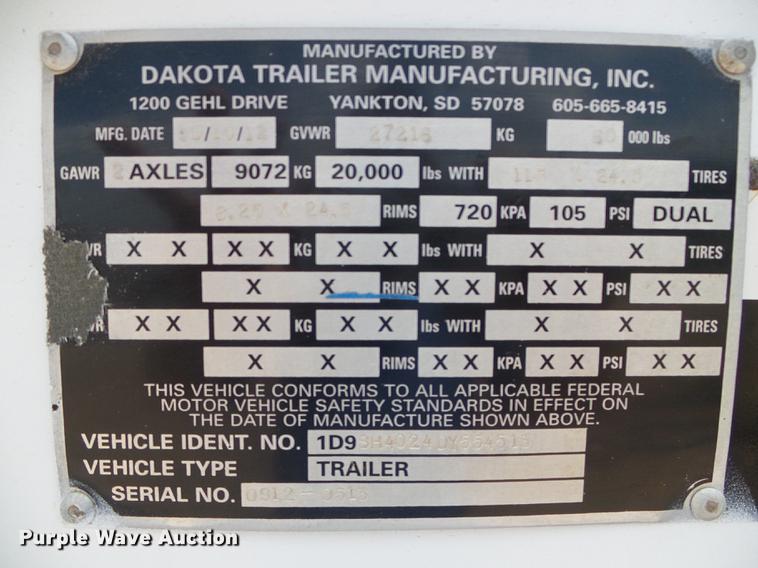 image for item DD5806 2013 Dakota bottom dump trailer