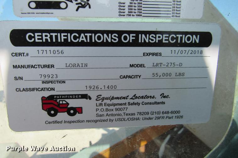 image for item DE0181 1990 Lorain LRT275D crane