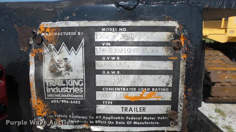 image for item DF4302 1986 Trail King 1500-3960 low boy equipment trailer