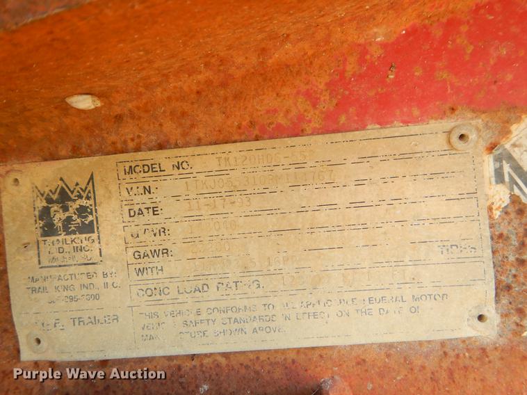 image for item EK9585 1994 Trail King TK120HDG-553 low boy equipment trailer