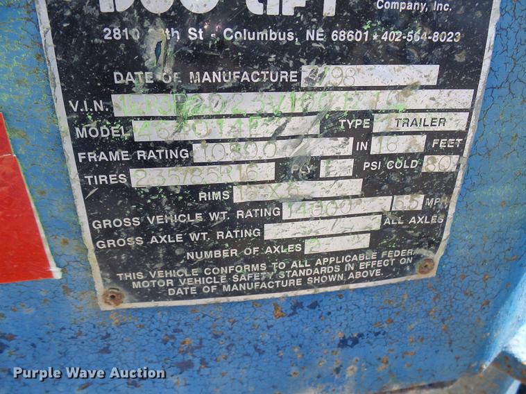 image for item DE5157 1998 Duo Lift 464014E header trailer