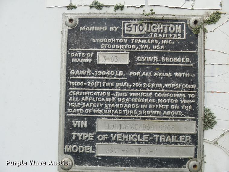 image for item DB7063 1983 Stoughton dry van trailer