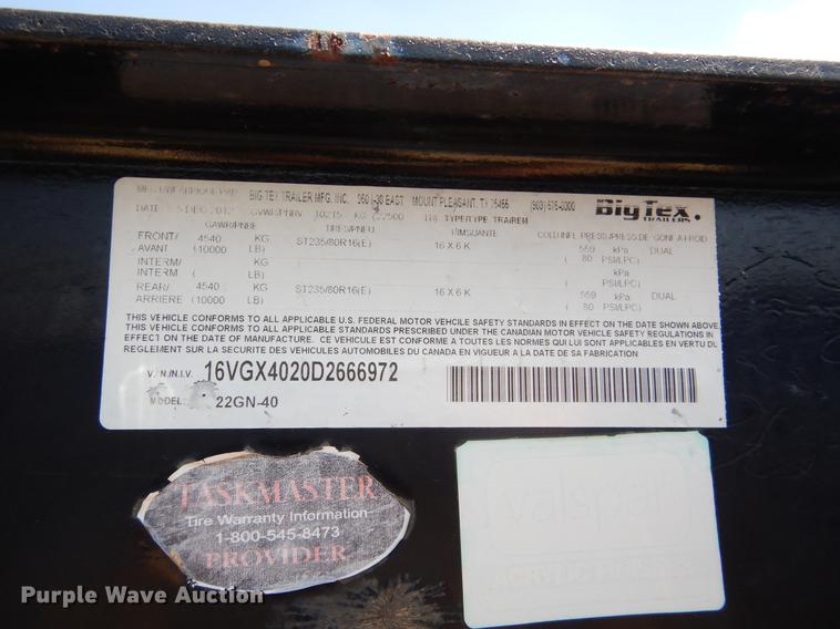 image for item DC5940 2013 Big Tex 22GN-40 equipment trailer