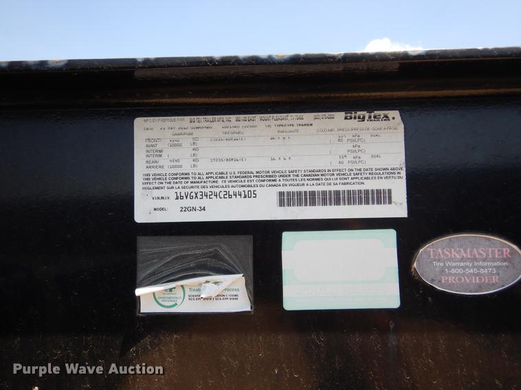 image for item DC5941 2012 Big Tex 22GN-34 equipment trailer