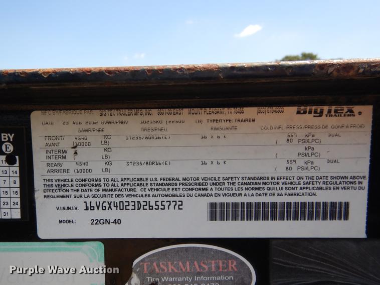 image for item DC5942 2013 Big Tex 22GN-40 equipment trailer